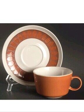 Franciscan Discovery terracotta oven safe cups saucers brown orange rustic Set